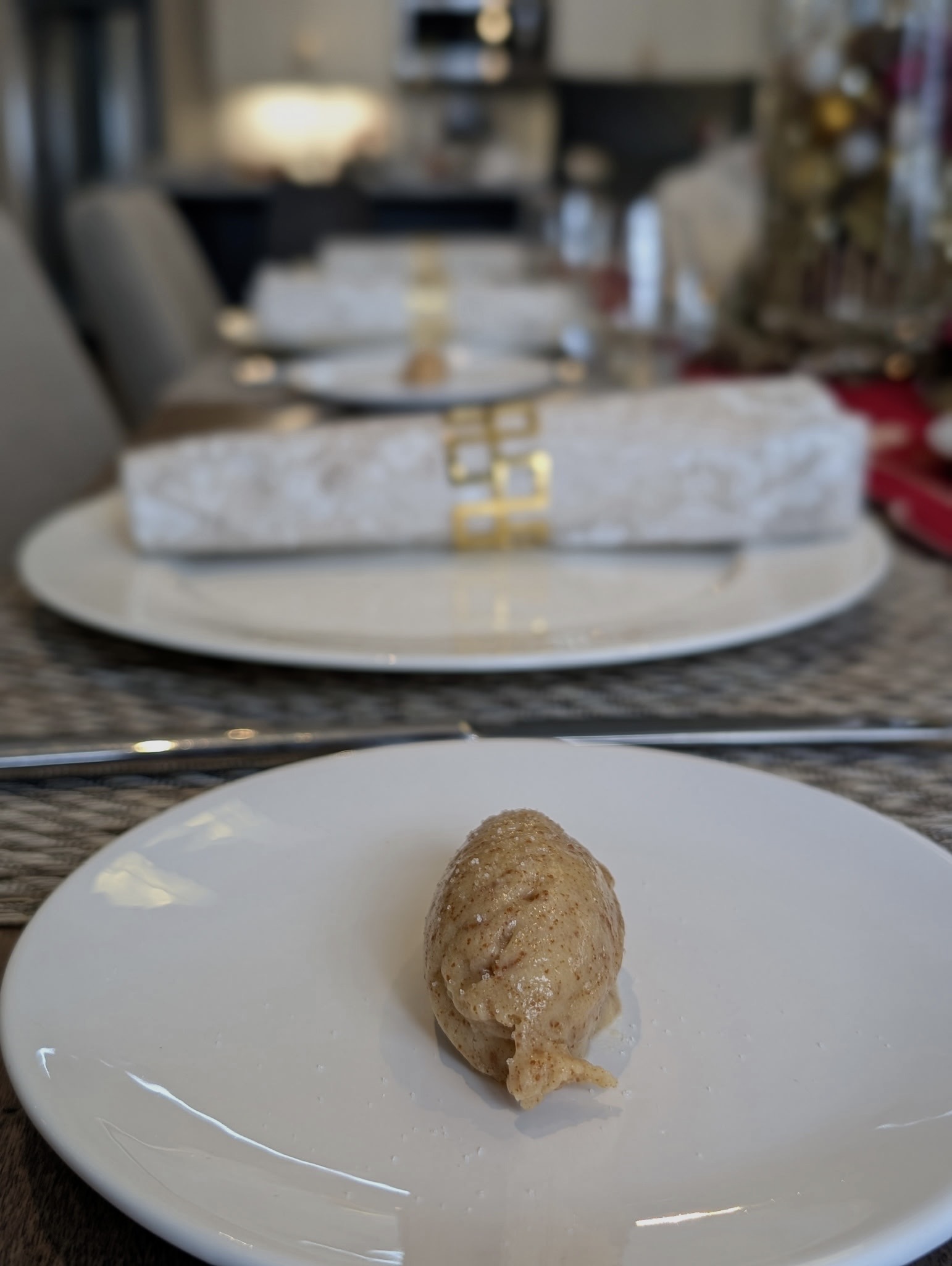 Elegant sorbet course at formal dinner